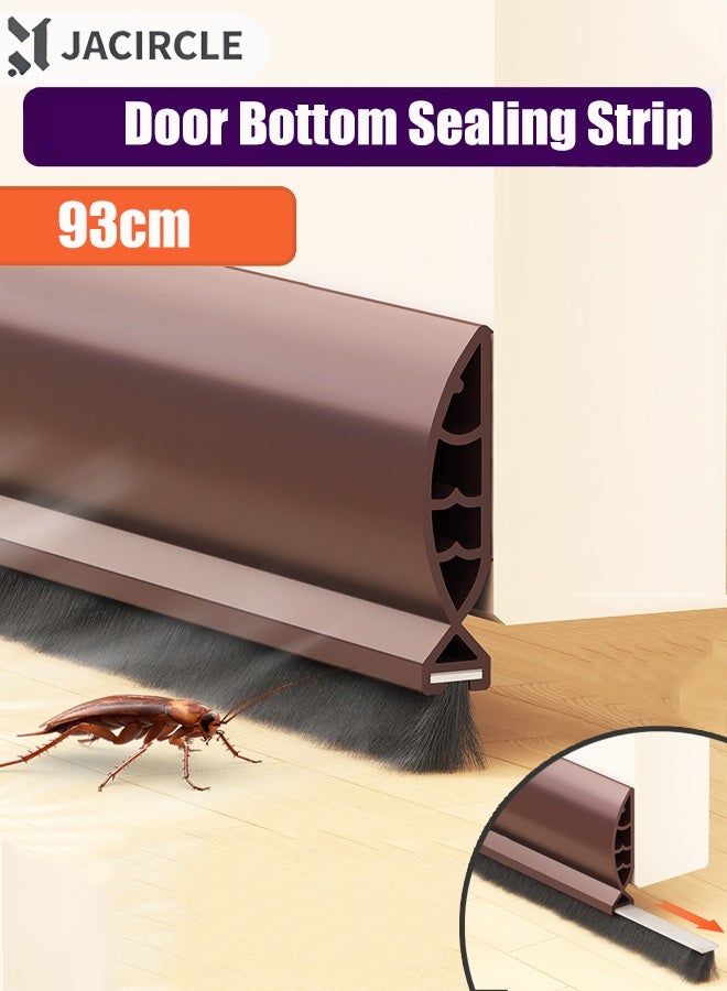 JACIRCLE Door Bottom Sealing Strip,93cm – Durable Hard Material with Double Soundproof Chambers, Detachable Noise-Reducing Wool Strip, Strong Adhesive, Anti-Dust, Wind & Insect Proof – Ideal for Home, Office, Apartment & Store Use(Brown) - Image 1